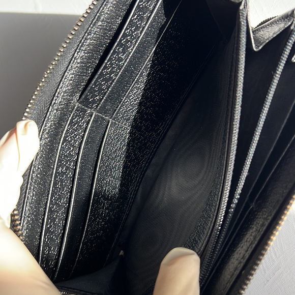 GUCCI GG Logo Canvas & Leather Zip Around Long Wallet Black Silver-tone Auth. - Picture 11 of 17